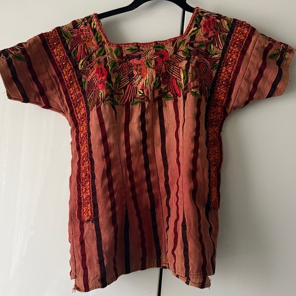 Handmade Embroidered Striped vintage Top - Red and Brown XS - Picture 5 of 9